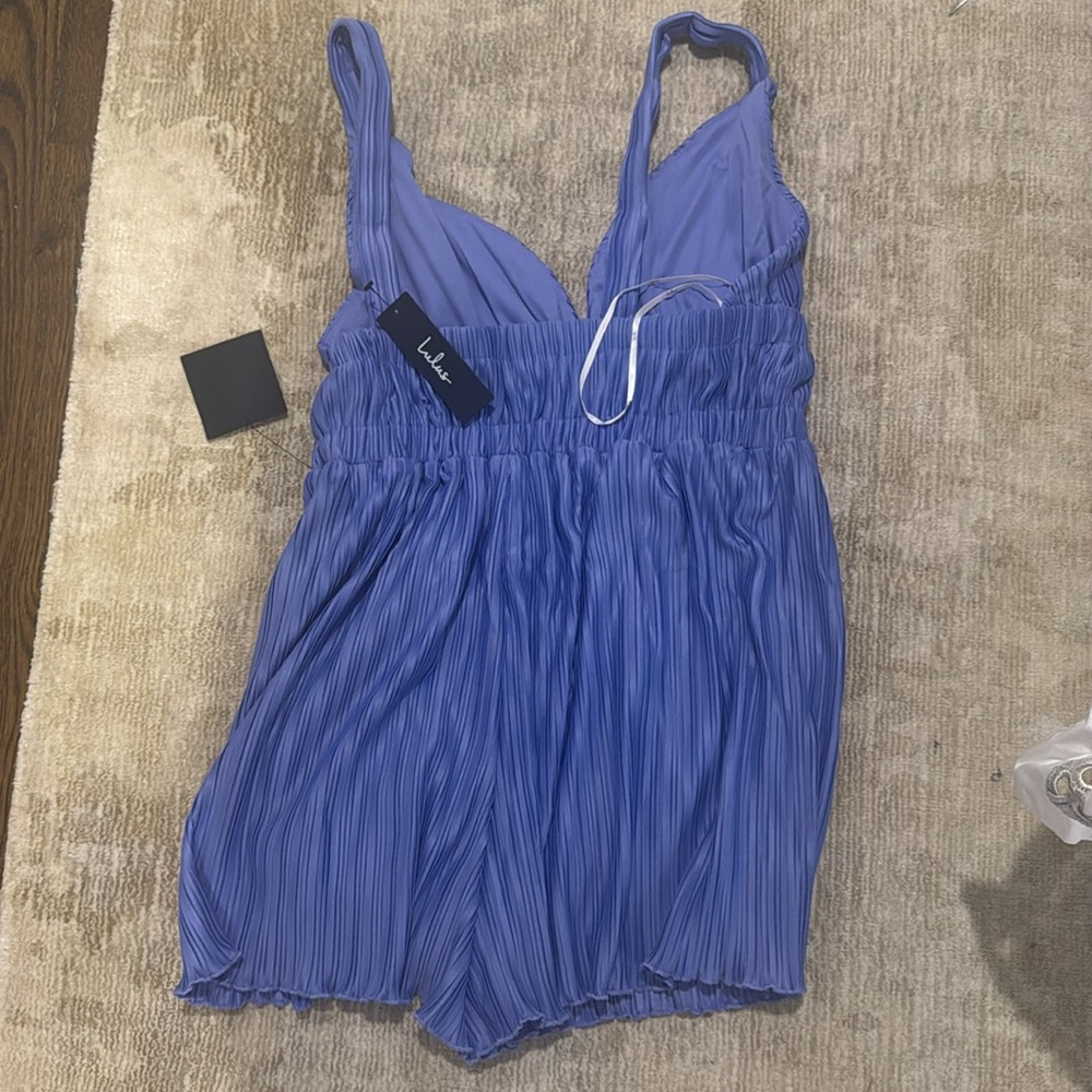 Lulus Upgraded Nights Periwinkle Plisse Sleeveless Romper Purple - Size XL - Picture 3 of 3